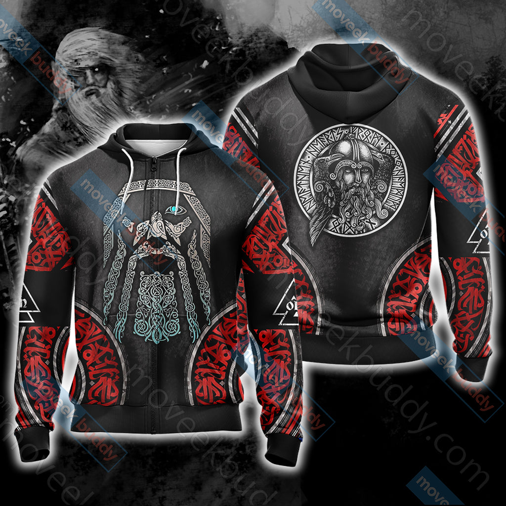 Odin Unisex 3D T-shirt Zip Hoodie XS 