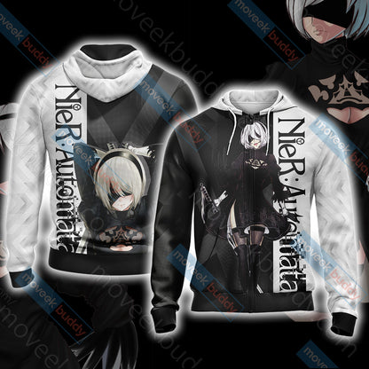 Nier Automata - 2B Unisex 3D T-shirt Zip Hoodie XS 