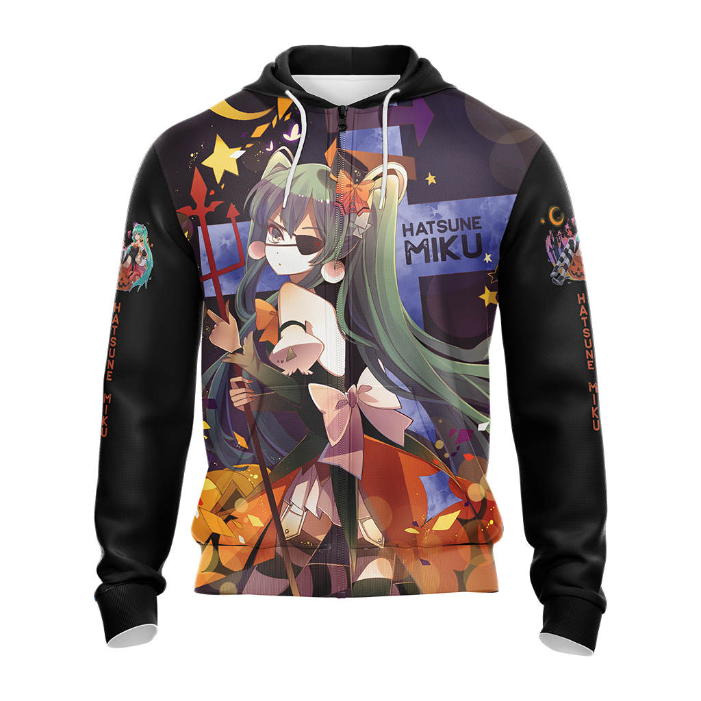 Hatsune Miku Halloween All Over Print T-shirt Zip Hoodie Pullover Hoodie   