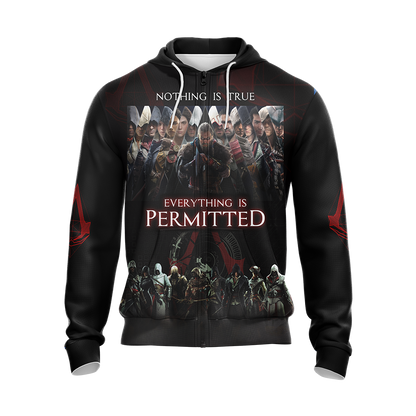 Nothing is True - Everything is Permitted Assassin's Creed All Over Print T-shirt Zip Hoodie Pullover Hoodie   