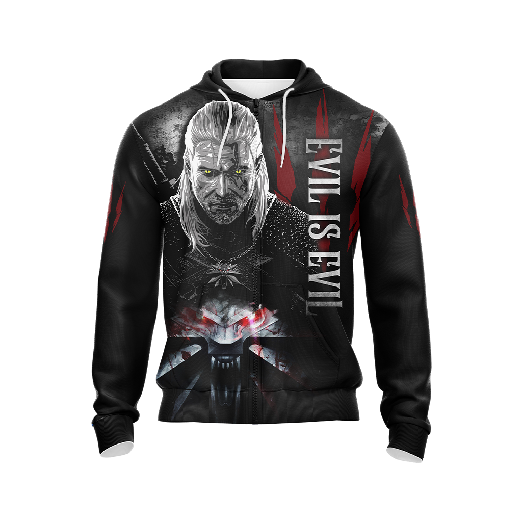 The Witcher - Geralt: "Evil Is Evil" Unisex 3D T-shirt Zip Hoodie   
