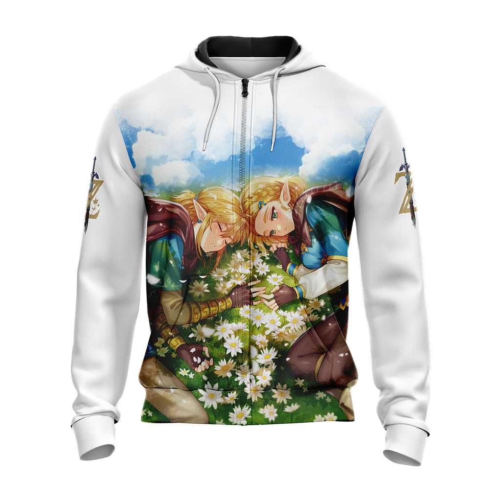 Link and Zelda The Legend of Zelda All Over Print T-shirt Tank Top Zip Hoodie Pullover Hoodie   