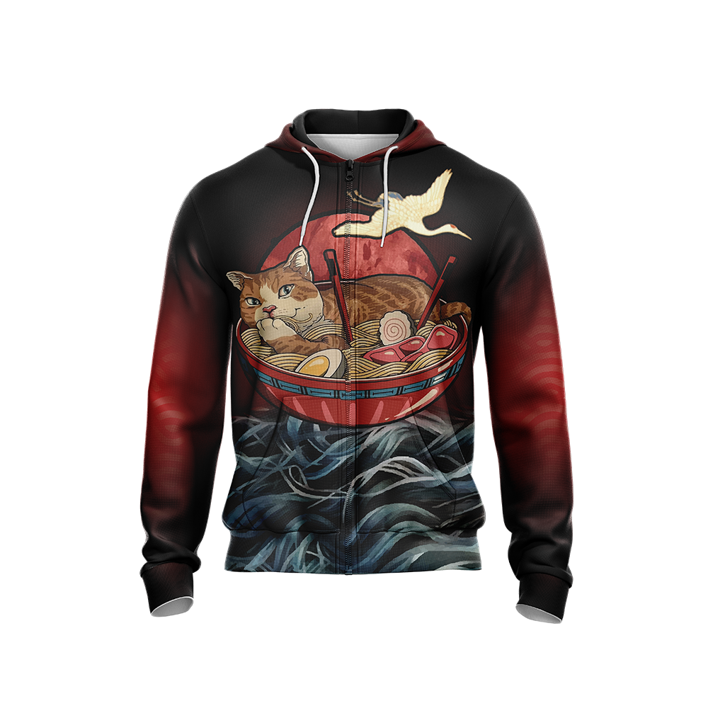 Vintage Cat and Ramen Japanese Style Unisex 3D T-shirt   