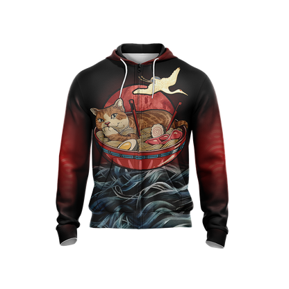 Vintage Cat and Ramen Japanese Style Unisex 3D T-shirt   