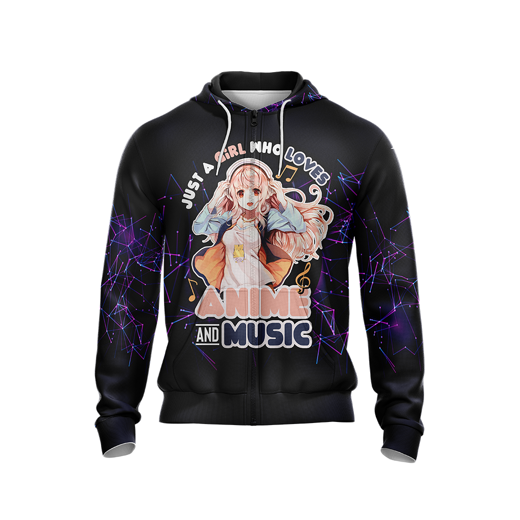 Just a girl who loves anime and music T-shirt Zip Hoodie Pullover Hoodie   