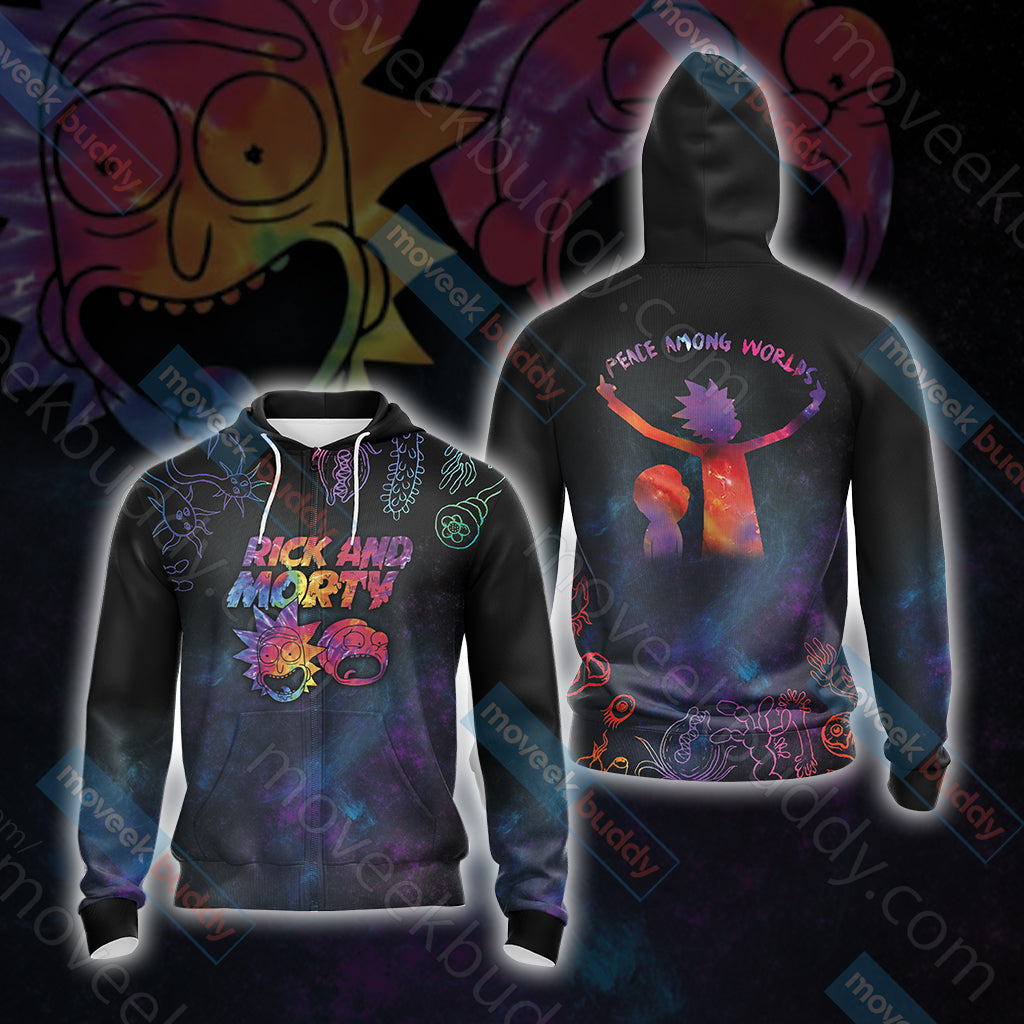 Rick and Morty Peace Among Worlds Unisex 3D T-shirt Zip Hoodie XS 
