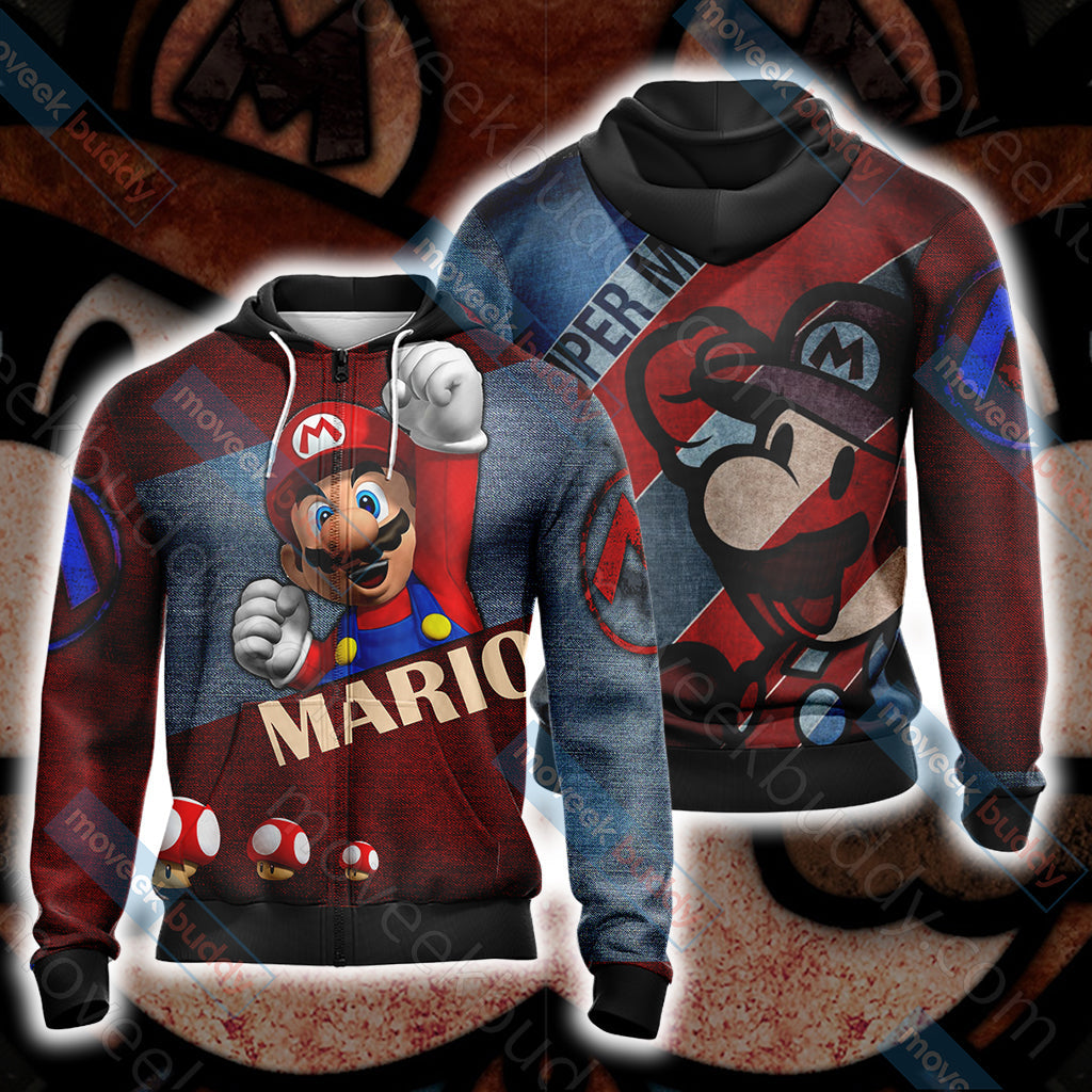 Mario New Style Unisex 3D T-shirt Zip Hoodie XS 