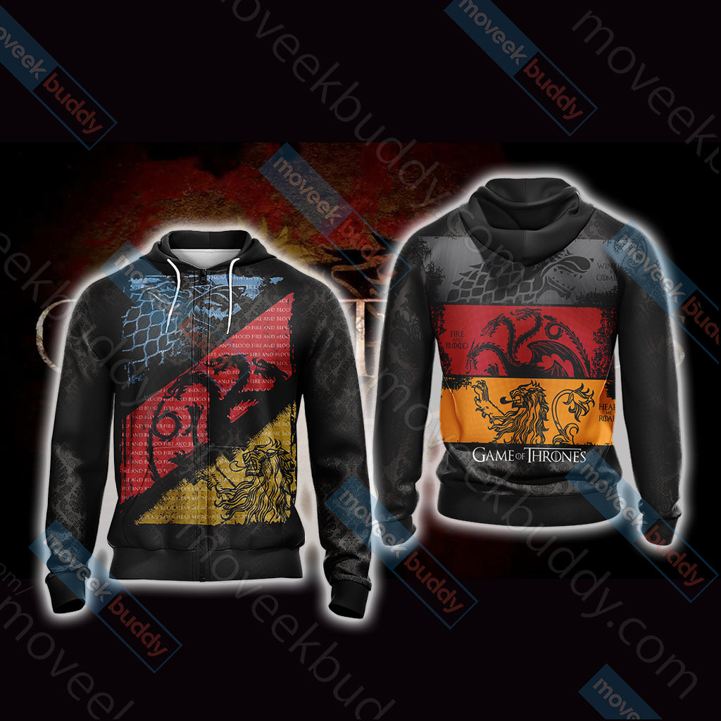 Game Of Thrones - Stark, Targaryen, Lannister Unisex 3D T-shirt Zip Hoodie XS 