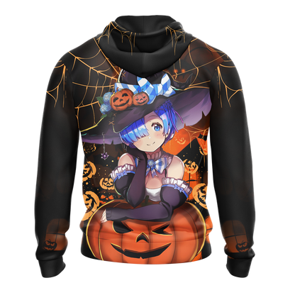 Rem Re:Zero Halloween All Over Print T-shirt Zip Hoodie Pullover Hoodie   