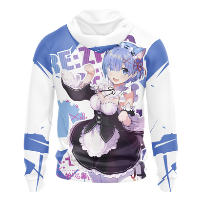 Rem Re:Zero All Over Print T-shirt Zip Hoodie Pullover Hoodie   