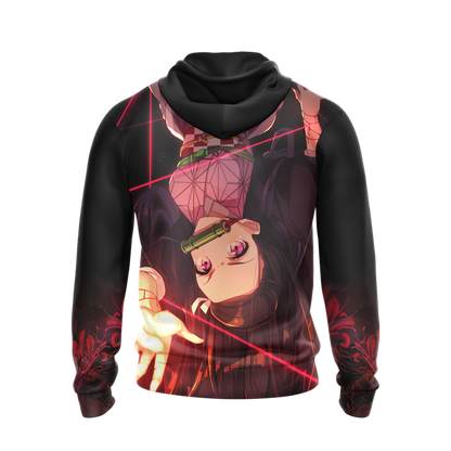 Nezuko Demon Slayer All Over Print T-shirt Zip Hoodie Pullover Hoodie   