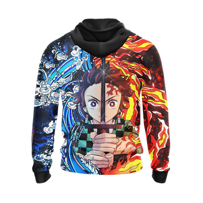 Tanjiro Sun and Water Breathing Techniques Demon Slayer All Over Print T-shirt Zip Hoodie Pullover Hoodie   