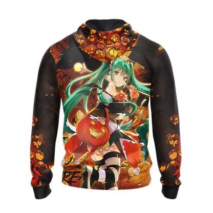 Hatsune Miku Halloween All Over Print T-shirt Zip Hoodie Pullover Hoodie   