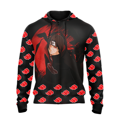 Akatsuki Itachi Naruto All Over Print T-shirt Zip Hoodie Pullover Hoodie   