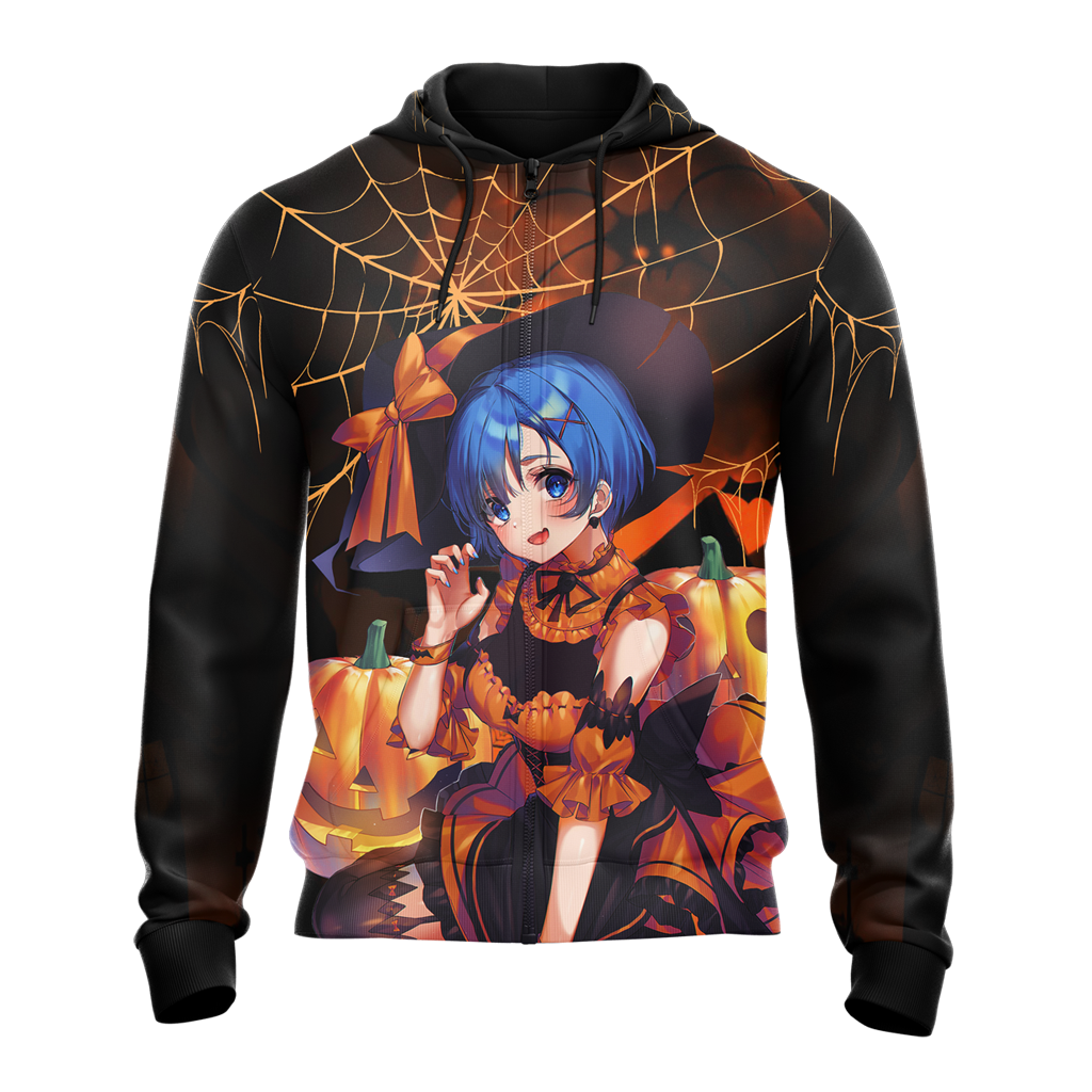 Rem Re:Zero Halloween All Over Print T-shirt Zip Hoodie Pullover Hoodie   