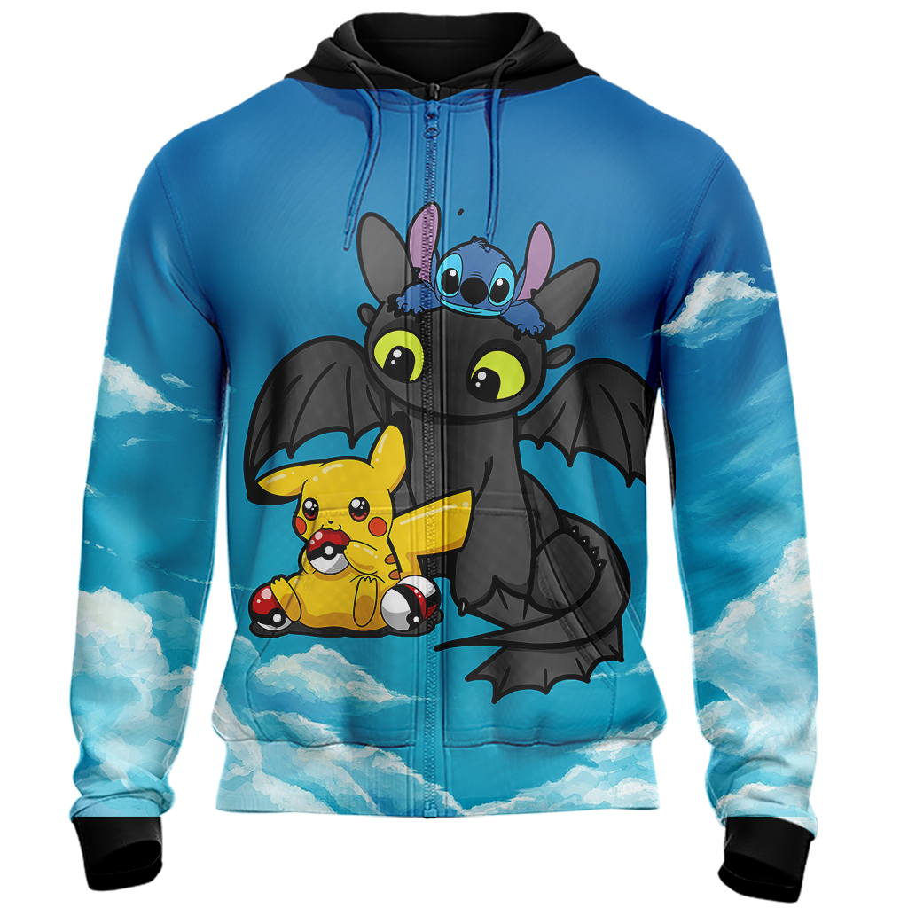 Stitch - Pokemon - How to train your dragon Unisex 3D T-shirt   