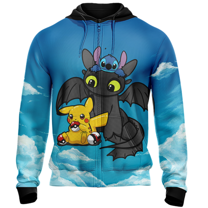Stitch - Pokemon - How to train your dragon Unisex 3D T-shirt   