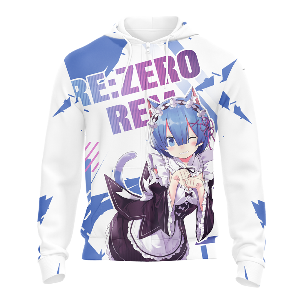 Rem Re:Zero All Over Print T-shirt Zip Hoodie Pullover Hoodie   