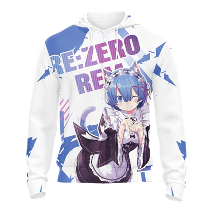 Rem Re:Zero All Over Print T-shirt Zip Hoodie Pullover Hoodie   