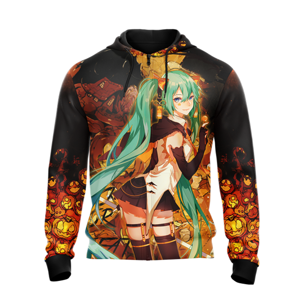 Hatsune Miku Halloween All Over Print T-shirt Zip Hoodie Pullover Hoodie   