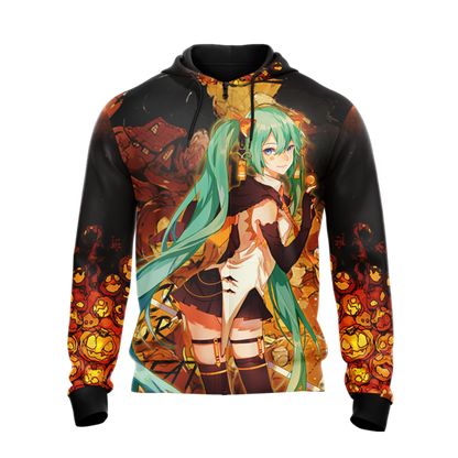 Hatsune Miku Halloween All Over Print T-shirt Zip Hoodie Pullover Hoodie   