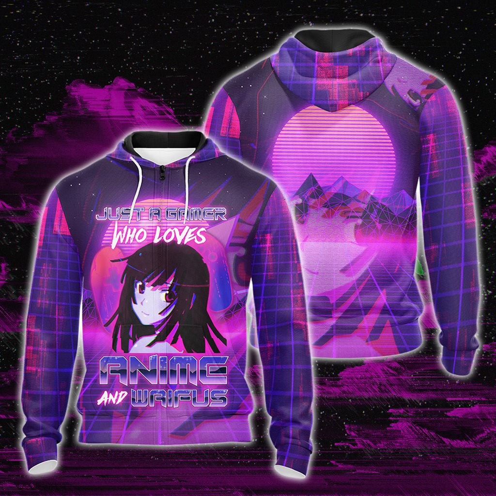 Just A Gamer Who Loves Anime And Waifus Unisex 3D T-shirt Zip Hoodie S 