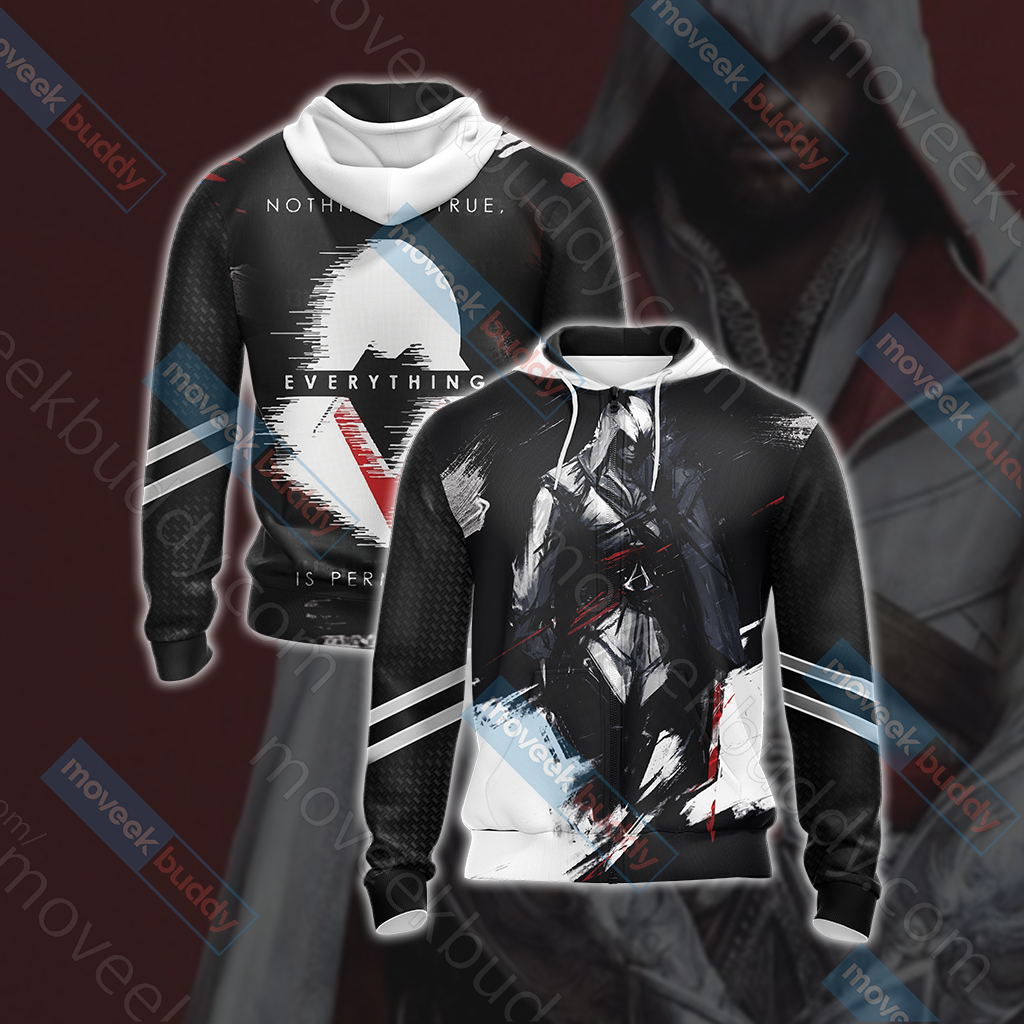 Assassin's Creed Nothing Is True Averything Is Permitted Unisex 3D T-shirt Zip Hoodie XS 