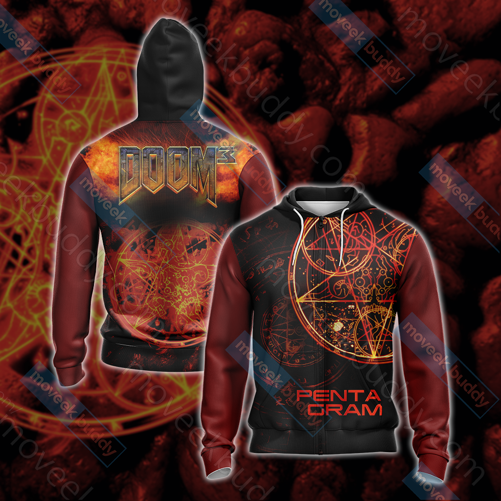 Doom 3 - Pentagram Unisex 3D T-shirt Zip Hoodie XS 