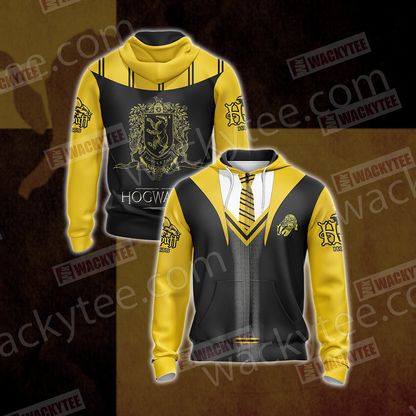 Harry Potter Hogwarts Uniform Hufflepuff House Unisex 3D T-shirt Zip Hoodie S 