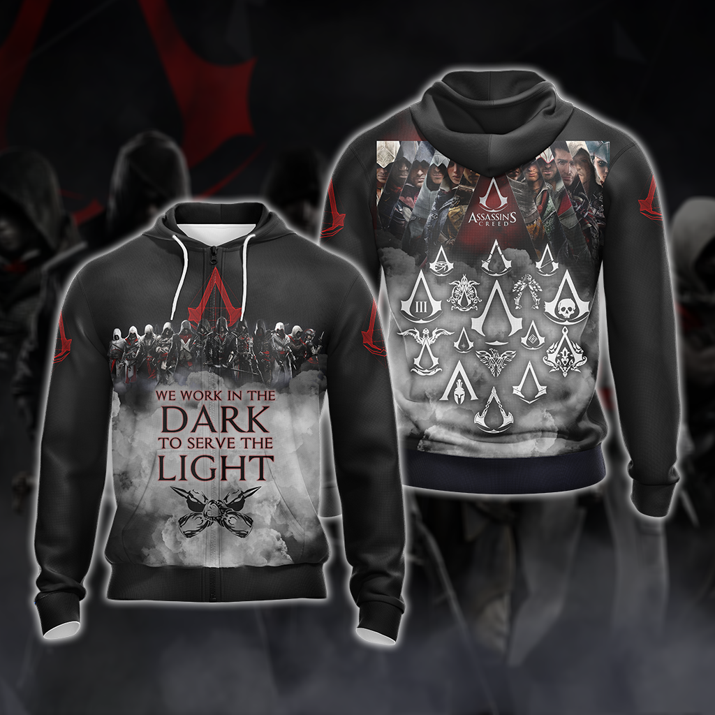 Assassin's Creed All Games Logos - We work in the dark to serve the light Unisex 3D T-shirt Zip Hoodie Pullover Hoodie Zip Hoodie S 