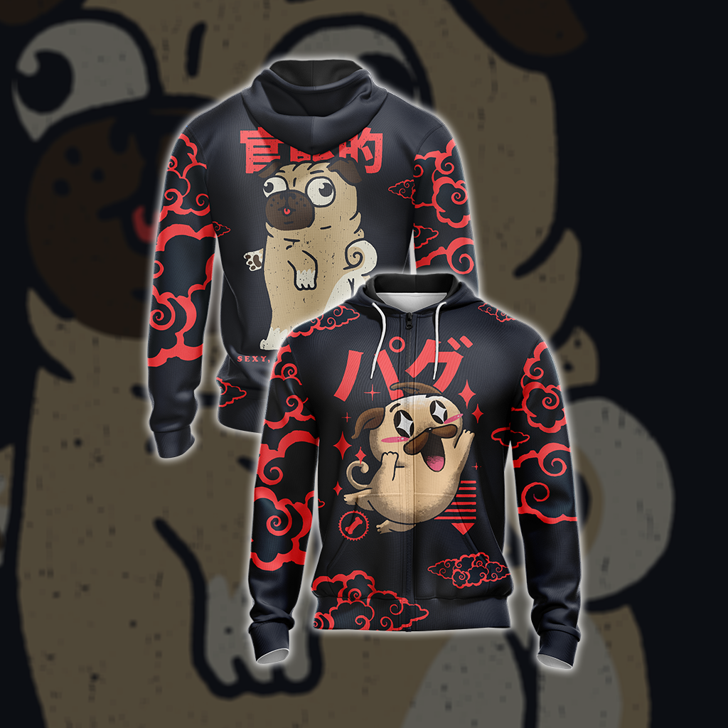 Pug Japanese Dogs Unisex 3D T-shirt Zip Hoodie XS 