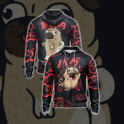 Pug Japanese Dogs Unisex 3D T-shirt Zip Hoodie XS 