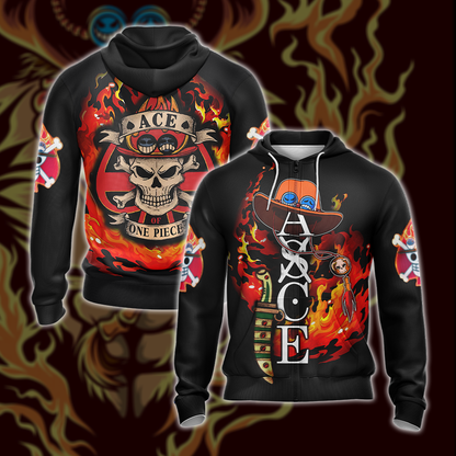 One piece - Portgas D. Ace Unisex 3D T-shirt Zip Hoodie XS 