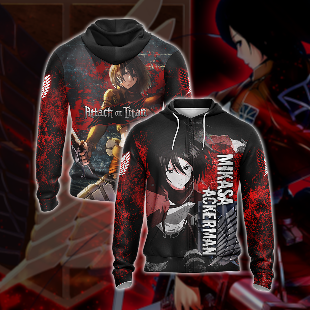 Attack on Titan - Mikasa Ackerman New Unisex 3D T-shirt Zip Hoodie XS 