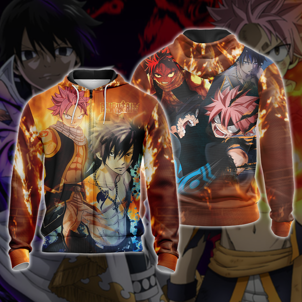 Fairy Tail Natsu vs Gray Unisex 3D T-shirt Zip Hoodie Zip Hoodie S 