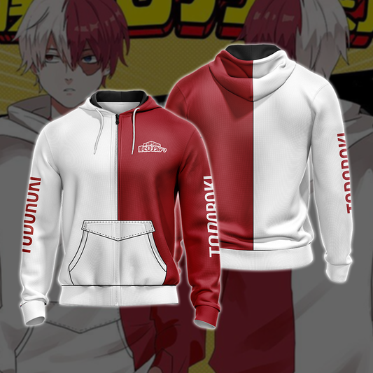 My hero Academia Shouto 3D T-shirt Zip Hoodie Pullover Hoodie Zip Hoodie S 