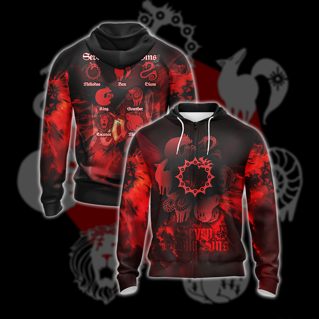The Seven Deadly Sins Unisex 3D T-shirt Zip Hoodie XS 